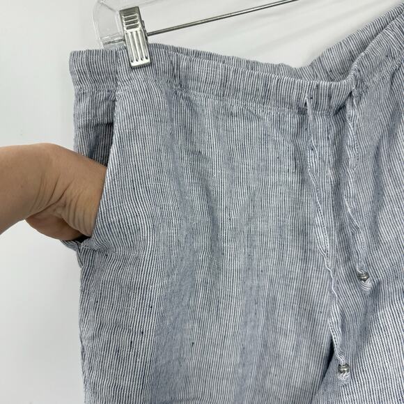 J Jill Love Linen Blue Striped Pants size Medium pull on Elastic Tie Waist - Picture 4 of 10